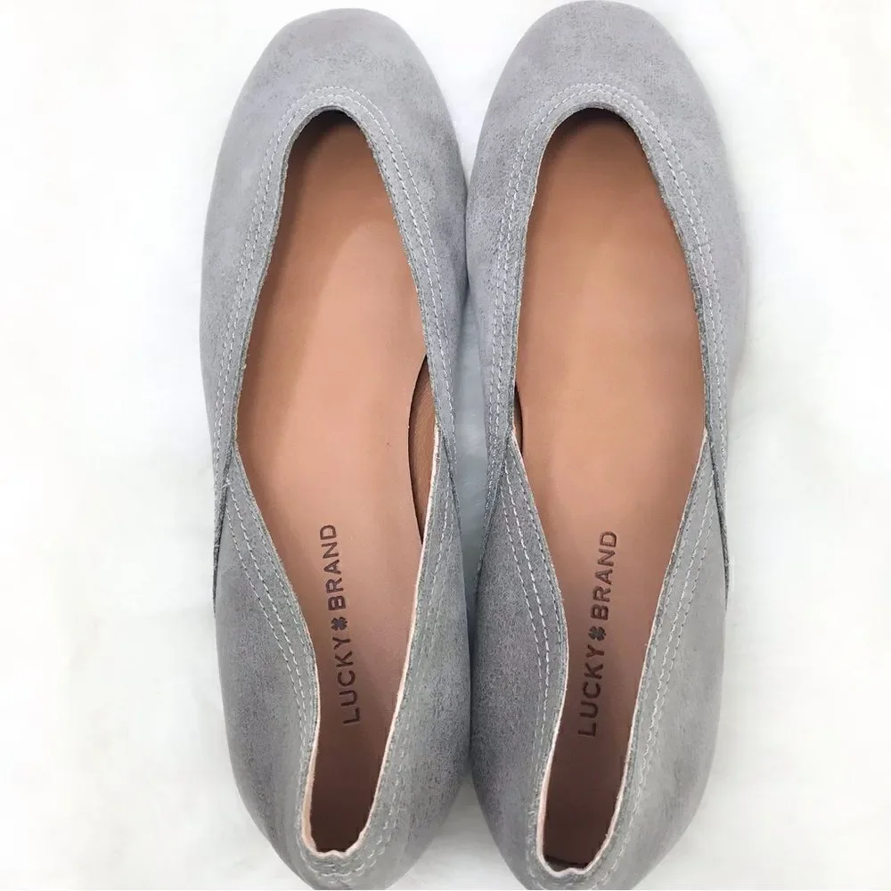 Lucky Brand ALBA Titanium Gray Leather Slip On Ballet Flats  New without Box